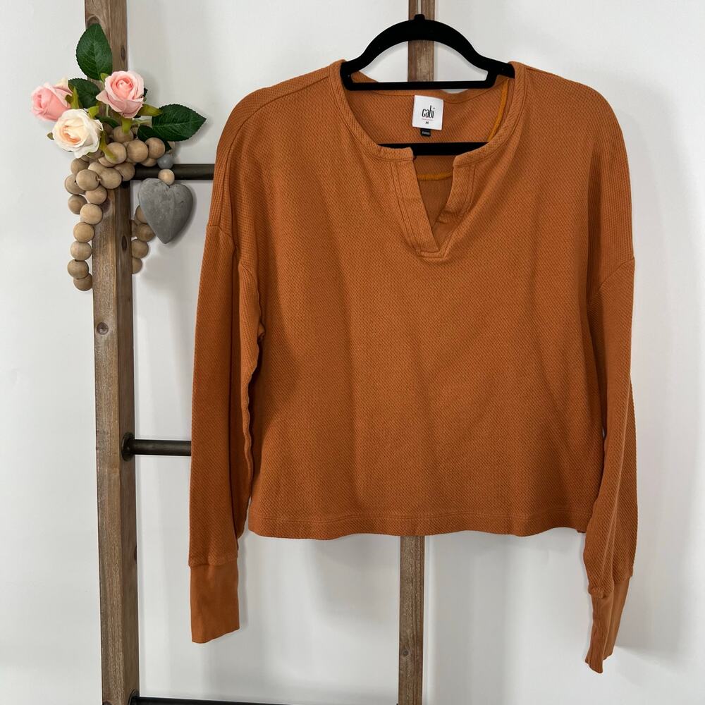 Cabi Style 4369 Long‎ Sleeve Crop Rust V Neck Shirt Size Medium